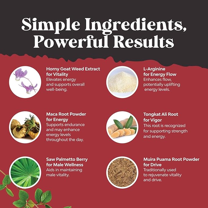 Bundle of Horny Goat Weed for Male Enhancement - Tongkat Ali Saw Palmetto Extract Panax Ginseng Black Maca Root for Stamina and Berberine with Ceylon Cinnamon - Heart Health and Sugar Support