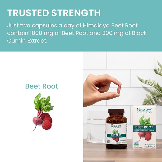 Himalaya Beet Root, Herbal Supplement for Healthy Blood Pressure Support, Vegan, Gluten Free, 500mg Beet Root & 100 mg Black Cumin Extract, 60 Capsules