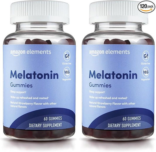 Amazon Elements - Melatonin 10mg Gummies, Supports Restful Sleep, Strawberry, 60 Count (Previously Revly) (Pack of 2)