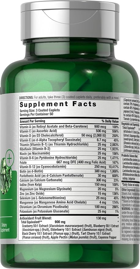 Horbäach Super Greens Supplement with Probiotics | 150 Caplets | Non-GMO, and Gluten Free