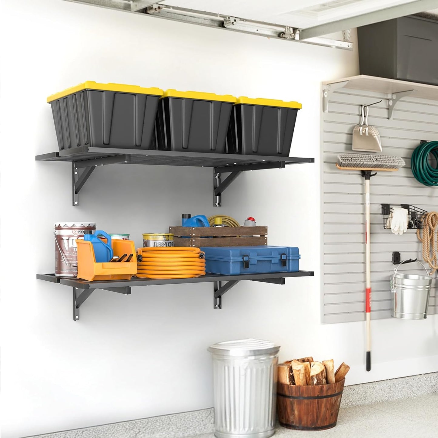 WALMANN 2 Pack Heavy Duty Wall Shelves, 2 ft x 4 ft Wall-Mounted Garage Storage Shelf, Floating Shelf, Hold 400 lbs/Shelf