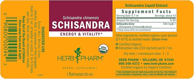 Herb Pharm Certified Organic Schisandra Berry Liquid Extract - 1 Ounce (Pack of 2)
