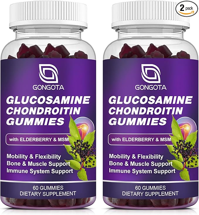 Glucosamine Chondroitin Gummies - 2- Pack, Extra Strength 1500mg Glucosamine with MSM & Elderberry, Flexibility Support, Best Cartilage & Immune Support Supplement for Men and Women - 120 count