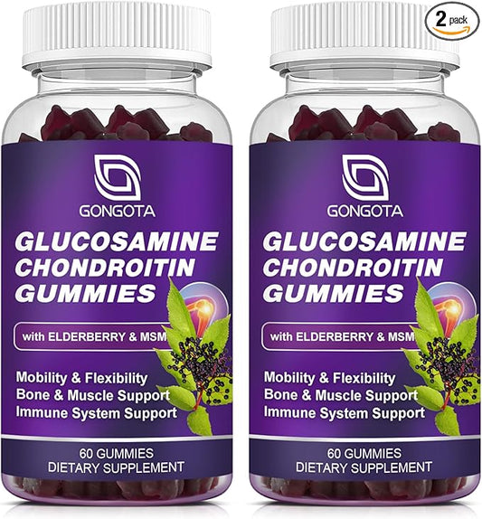 Glucosamine Chondroitin Gummies - 2- Pack, Extra Strength 1500mg Glucosamine with MSM & Elderberry, Flexibility Support, Best Cartilage & Immune Support Supplement for Men and Women - 120 count