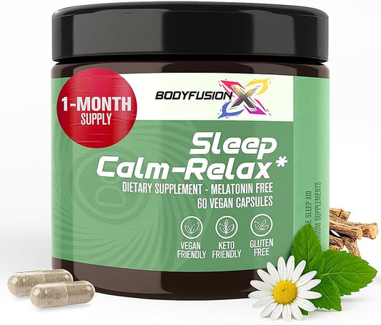 BodyFusion X Sleep Support - Premium Sleep Supplement with Ashwagandha KSM-66, Vitamin B5, L Theanine, & Lemon Balm - Promotes Deep Sleep, Mood Balance, Recovery, & Relaxation - 60 Vegan Capsules