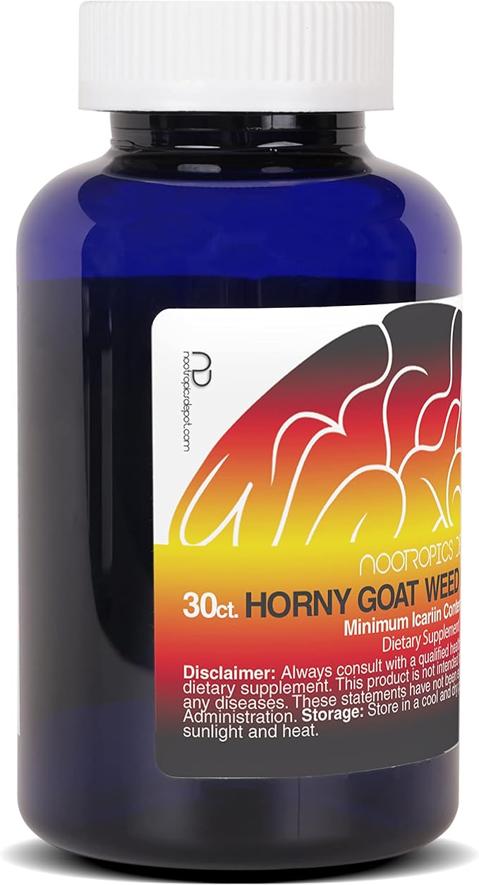 Nootropics Depot Horny Goat Weed Capsules | 200mg | 30 Count | Minimum 50% Icariin | Epimedium brevicornum