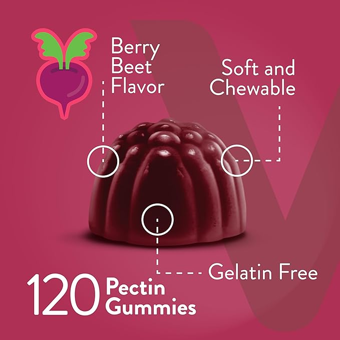 Viteey Beet Root Gummies with Tart Cherry - Beetroot Supplement for Heart Health, Blood Pressure Support - Vegan, Gluten-Free - 120 Count