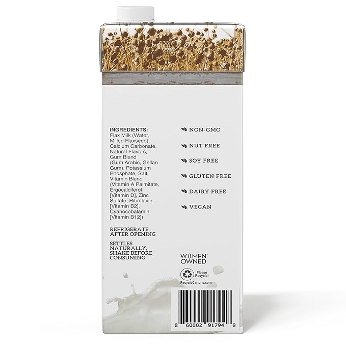 Manitoba Milling Company Original Flax Milk| Unsweetened | 3000mg ALA OMEGA-3 | 2 Tbsp Flaxseed per Serving | 4g Protein & 3g Fiber | Non-GMO, Plant-Based, Non-Dairy| Shelf-Stable, 32 oz (Pack of 6)