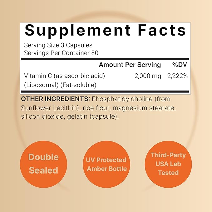 NatureBell Liposomal Vitamin C 2,000mg Per Serving, 240 Capsules | High Absorption Fat-Soluble Vitamins – Immune Support – Collagen Booster – Antioxidant Supplement – Non-GMO