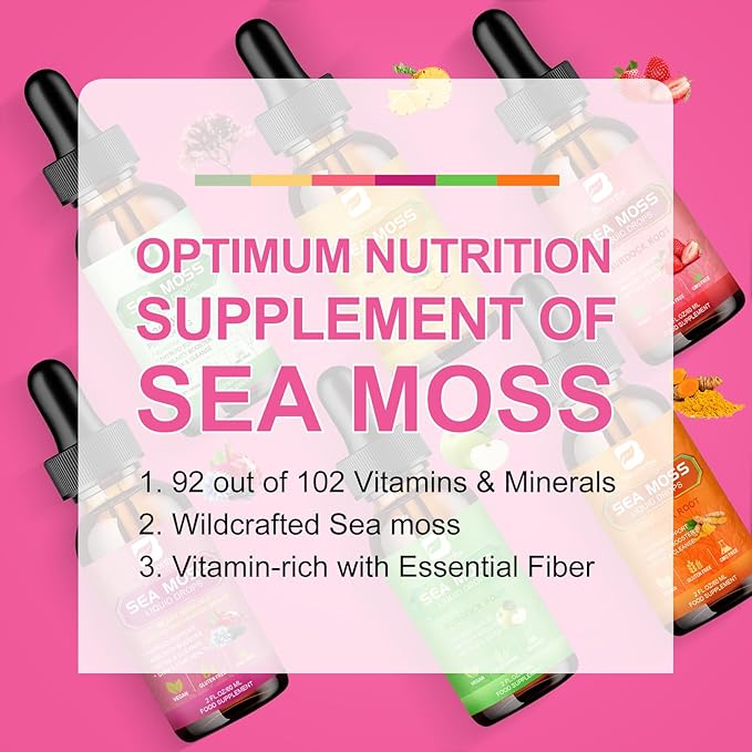 B BEWRTHS Sea Moss Liquid Drops - Black Seed Oil & Irish Sea Moss Gel with Burdock Root Bladderwrack, Elderberry, 6X Stronger Qrganic Seamoss Raw Supplement for Digestive, Hair Health - Vegan, 2 Fl.oz