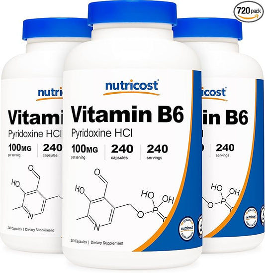 Nutricost Vitamin B6 (Pyridoxine HCl) 100mg, 240 Capsules (3 Bottles)