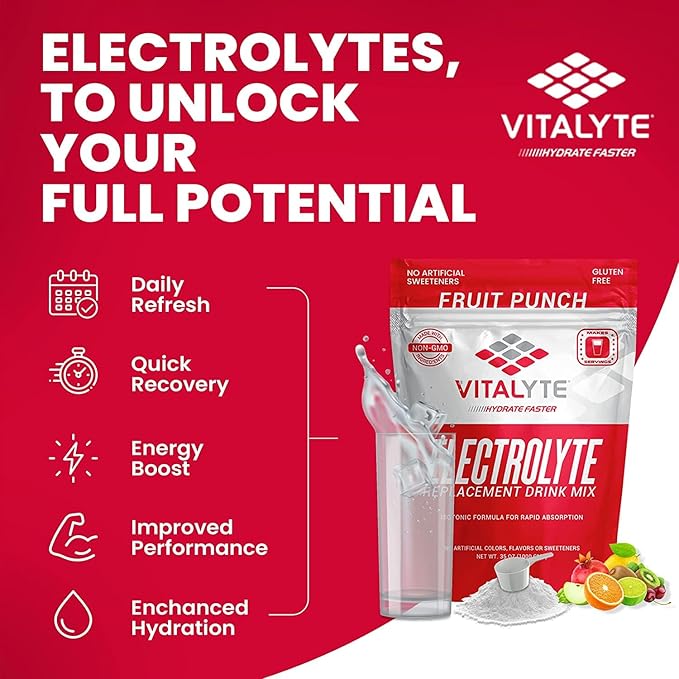 Vitalyte Electrolyte Powder Drink Mix, Isotonic Electrolyte Hydration Mix, Case Pack (6 Pack, Fruit Punch)