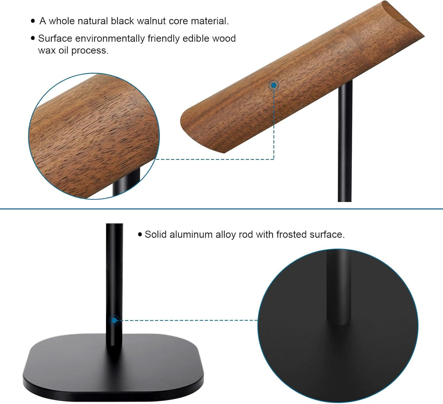 Gvoears Upgraded Headphone Stand, Walnut Wood Headphone Stands Headset Holder for Desk, Support Dual Headsets Suspension, Aluminum Alloy Support Rod Hanger, Dual Headphones Stand with Great Stablity