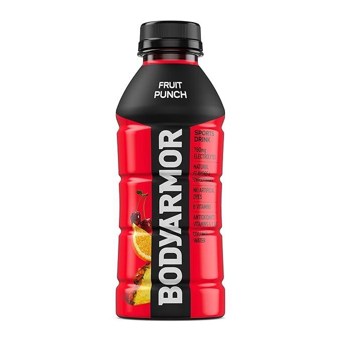 BODYARMOR Sports Drink Sports Beverage, Fruit Punch, Coconut Water Hydration, Natural Flavors With Vitamins, Potassium-Packed Electrolytes, Perfect For Athletes, 16 Fl Oz (Pack of 12)