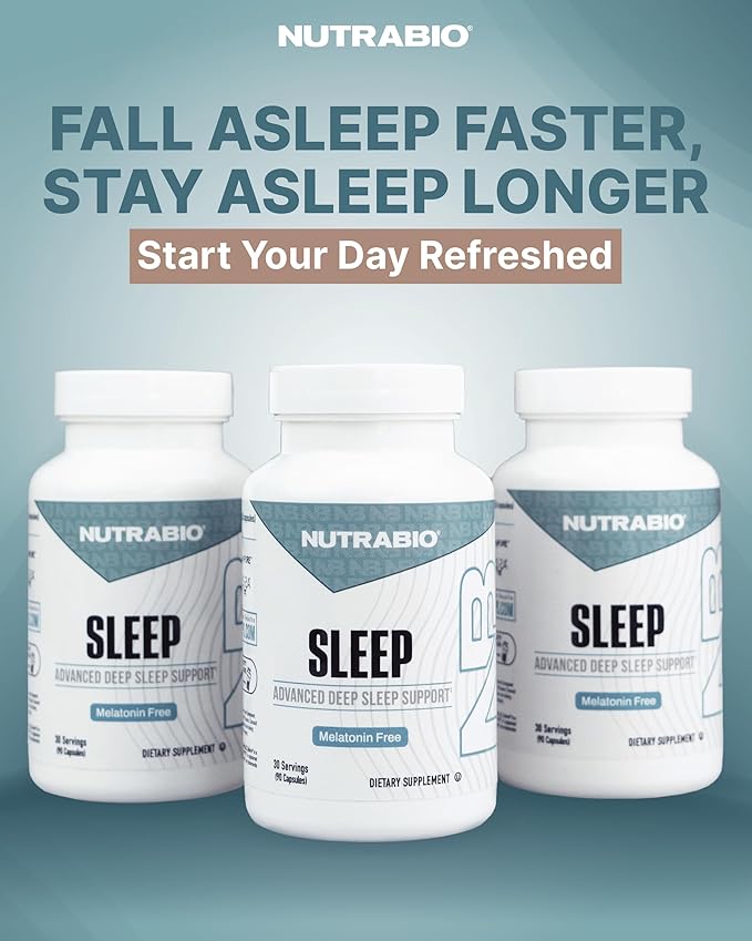NutraBio Sleep - Advanced Deep Sleep Supplement - Restorative Natural Sleep Aid, Reduces Restlessness - Melatonin Free Sleep Aid - 30 Servings- 90 Capsules