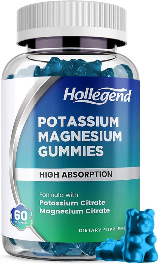 Potassium Magnesium Gummies, High Absorption Potassium Citrate 99mg Magnesium Citrate 180mg, Chewable Gummy Supplements for Leg Cramps & Muscle, 60 Count