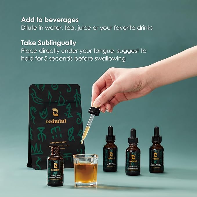 Redmint Reishi Mushroom Herbal Tincture - Ageless & Sleep | Natural Mushroom Supplement with TCM Herbs Dong Quai, Schisandra for Restful Sleep, Immune Support, Relaxation,Skin Health| 1 fl oz