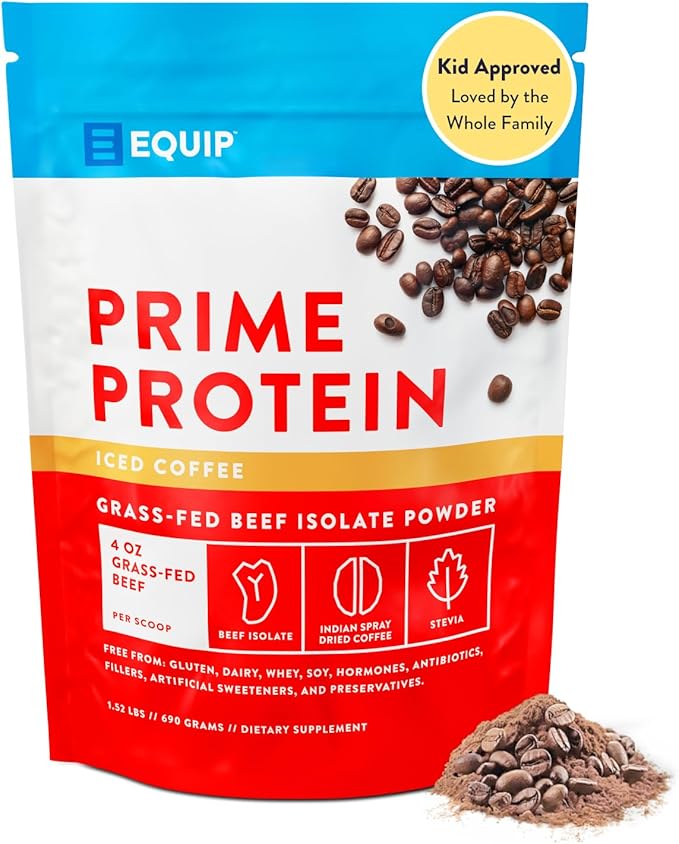 Equip Foods Prime Protein Powder | Clean, Grass Fed Beef Protein Isolate | Carnivore Protein Powder | Paleo, Keto Friendly | Gluten, Dairy Free | Helps Build & Repair Tissue | 30 Servings, Iced Coffee