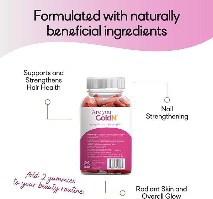 GoldN™ Hair, Skin & Nails Premium Gummies with Collagen | 2,500 mcg Biotin, Fish Collagen, Vitamins A, C, D, E & Zinc | Non-GMO, Allergen-Free | Raspberry Flavor | 60 Gummies (30-Day Supply)