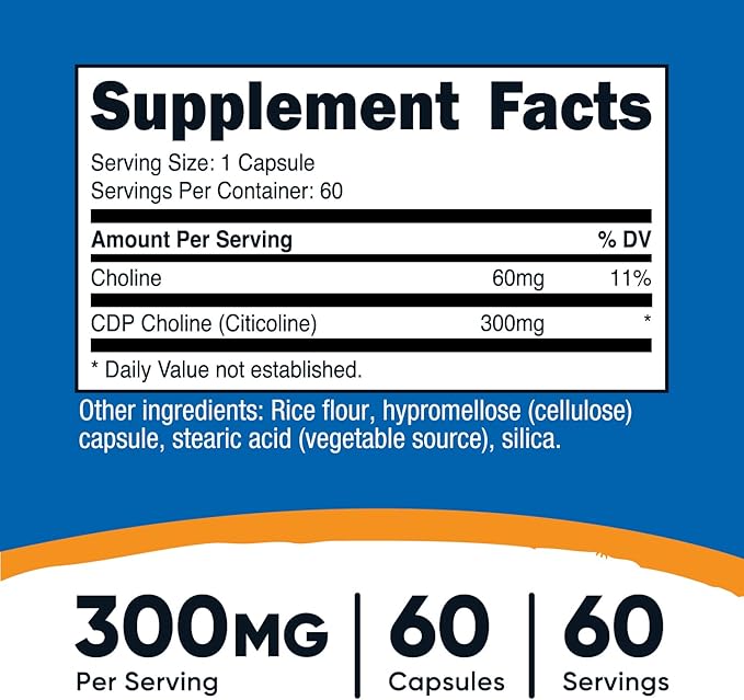 Nutricost CDP Choline (Citicoline) 300mg, 60 Vegetarian Capsules - Non-GMO, Vegetarian Friendly, Gluten Free …