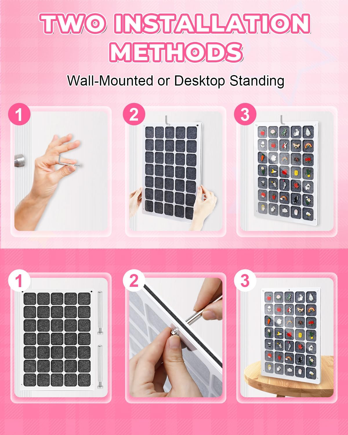 UCEC 35 Grids Clear Acrylic Pin Display Board & 50 PCS Rubber Pin Clutches, Enamel Pin Collection Display Case for Pin Holder, Badge Brooch Pins Organizer Board, Dust-Free Wall & Table Holder Display