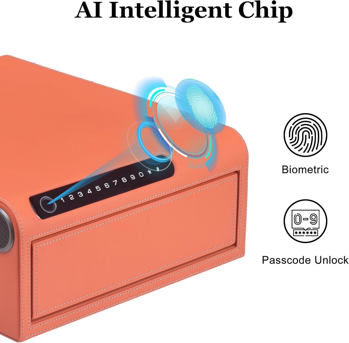 Biometric Fingerprint safe, Slide-Away Handgun Safe for Pistols, Leather Wrapped Jewelry Storage Safe, Drawer Safe for Home,Digital Keypad & Quick-Access Drawer (Orange-1 Drawer)
