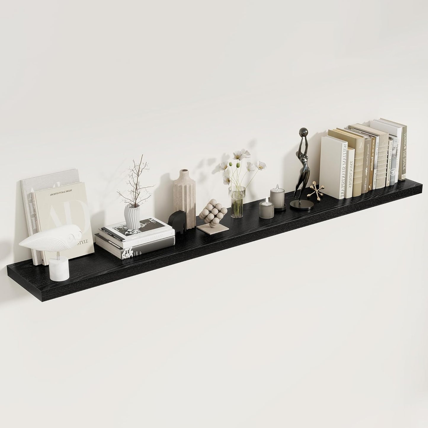 Fun Memories 72 Inch Floating Shelves for Wall, 8 Inch Deep Floating Shelf, Large Shelves with Invisible Bracket for Books|Storage, Rustic Wood Wall Shelf for Bedroom, Kitchen, Living Room, Black