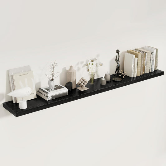 Fun Memories 72 Inch Floating Shelves for Wall, 8 Inch Deep Floating Shelf, Large Shelves with Invisible Bracket for Books|Storage, Rustic Wood Wall Shelf for Bedroom, Kitchen, Living Room, Black