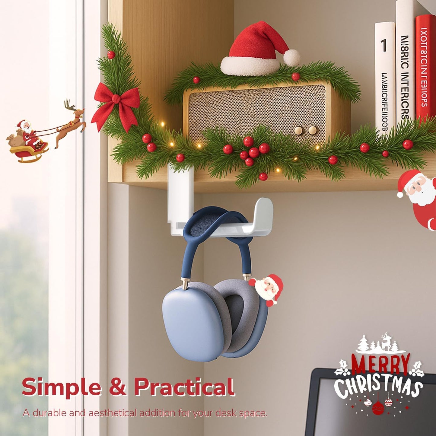 [Xmas Gifts] 3-in-1 PC Gaming Headset&Controller Holder - EURPMASK Headphone Stand w/Adjustable Clamp&2 Controller Holder&Rotating Arm&Cable Organizer,Christmas Card,Bag,Box,Stocking Stuffer for Gamer