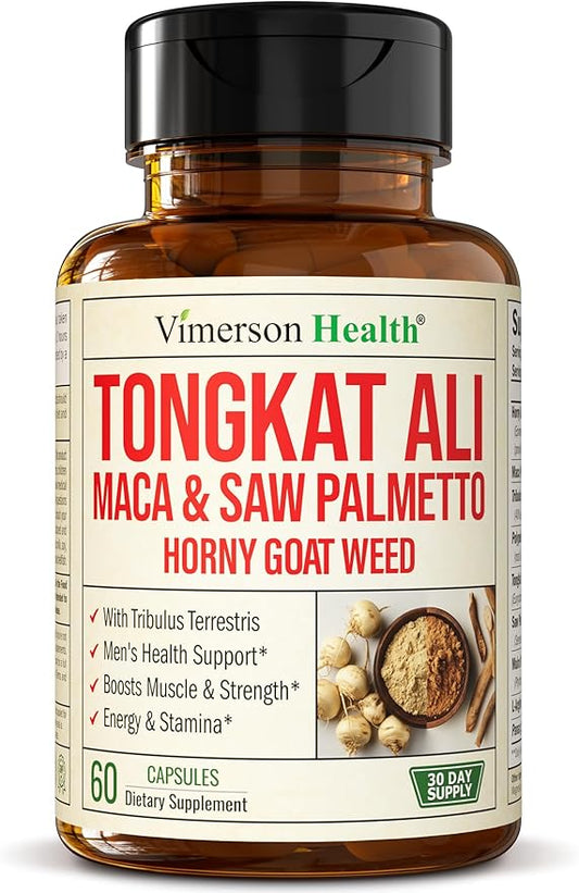 Maca Root, Saw Palmetto & HornyGoatWeed For Men – Tongkat Ali and Panax Ginseng Supplement for Energy, Drive & Strength – Workout Supplement For Men with Tribulus Terrestris & L-Arginine – 60 Capsules