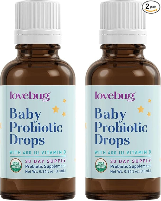 LOVEBUG Baby Probiotic Drops 0-12 Months - Organic Probiotics for Babies & Newborns, Supports Colic, Diarrhea and Infant Constipation Relief, Sugar-Free, Tasteless Liquid, 20ml