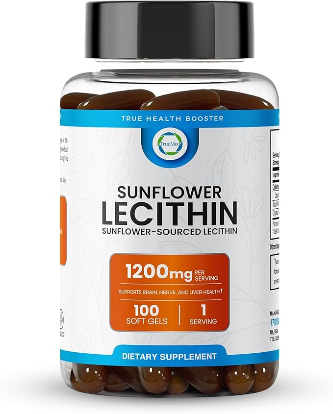 Sunflower Lecithin 1200 MG 100 Softgels, 100-Day Supply Guaranteed Pure, Non-GMO, Soy-Free, Supports Brain, Heart, Nerve, Liver Health, Cognitive Function, Healthy Cholesterol, High Absorption Formula