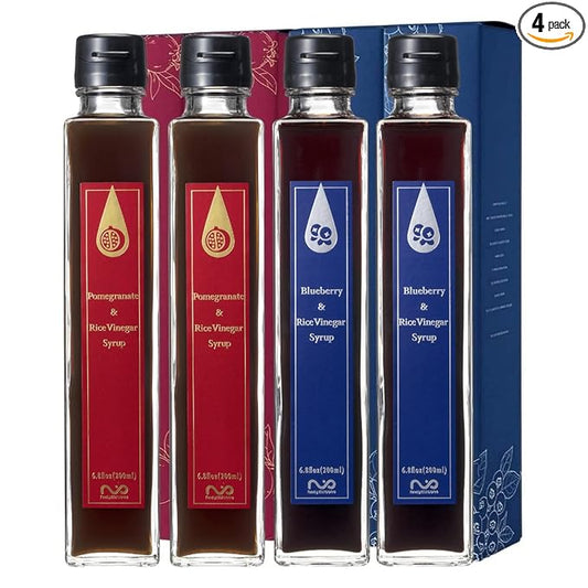 [Micoas] Pomegranate & Rice Vinegar Syrup, Blueberry & Rice Vinegar Syrup, Drinking Vinegar, Shrub, For Gift, Alternative to Alcohol Drink, With Kombucha , Gluten Free , Made in Japan, 200ml (6.8 oz), 4 Pack