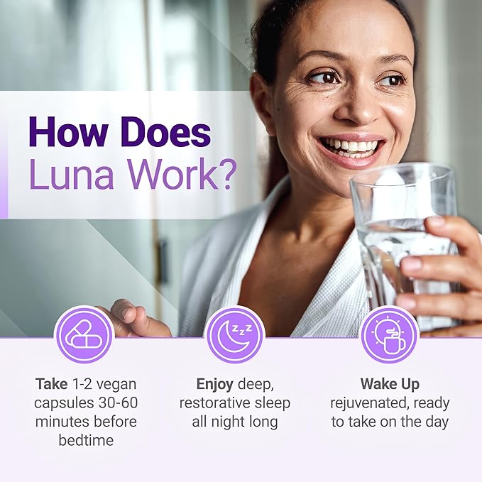 Nested Naturals Luna Sleep Aid - Non-Habit Forming Natural Sleeping Pills for Adults with Naturally Sourced Ingredients - Valerian Root, Melatonin, Chamomile, Lemon Balm, and More - 120 Vegan Capsules