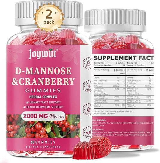 D-Mannose Gummies 2000mg with Cranberry 500mg & Hibiscus - D Mannose Chewable Supplements for Women - Liver, Bladder Flush & Urinary Tract Cleanse Health Supplement - 120 Count