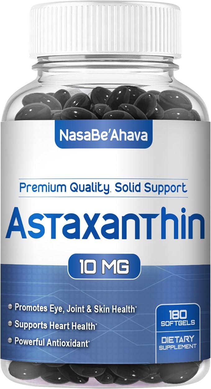 Astaxanthin Supplement for Men and Women | Antioxidant & Carotenoid Rich Astaxanthin 10mg From Haematococcus Pluvialis Microalgae for Eye & Skin Health Support (180 Day Supply) Packaging May Vary