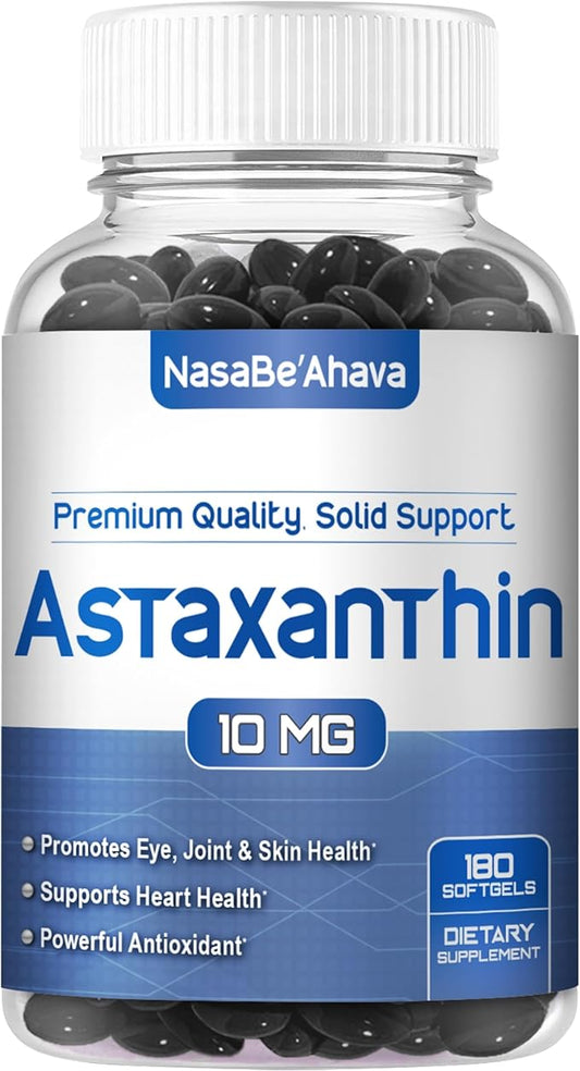 Astaxanthin Supplement for Men and Women | Antioxidant & Carotenoid Rich Astaxanthin 10mg From Haematococcus Pluvialis Microalgae for Eye & Skin Health Support (180 Day Supply) Packaging May Vary