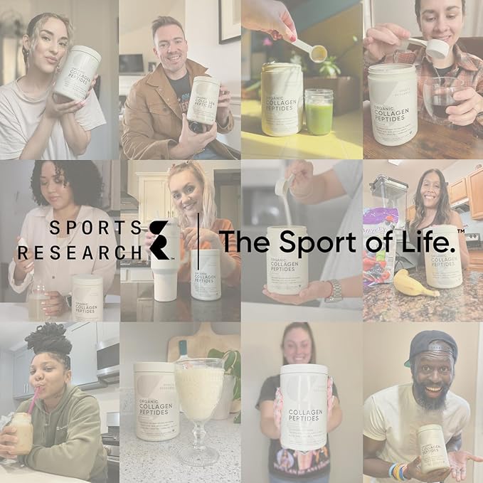 Sports Research Organic Collagen Peptides - Hydrolyzed Type I & III Collagen Protein Powder Made Sustainably from Grass-Fed Cows - Unflavored - 30 Servings