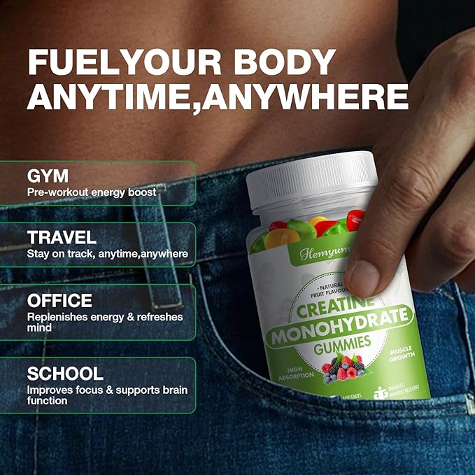 Creatine Monohydrate Gummies - 5g Creatine for Women Men, Enhanced Muscle Strength, Boost Focus and Endurance, Muscle Builder,L-Taurine + Vitamin B12,Vegan, Gluten-Free 160 Count