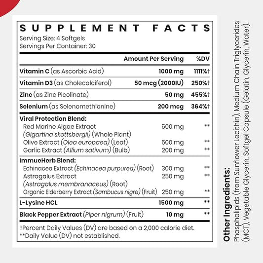 Advanced Liposomal Immune Supplement, Complex with L-Lysine 1,500mg, Vitamins, Minerals & Herbal Extracts, Comprehensive Daily Wellness Blend for Men & Women - 120 Capsules