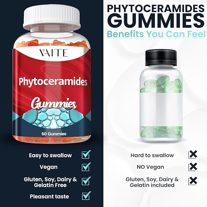 Phytoceramides Supplements Skin Hydration - 1000mg Gummies for Radiance & Youthful, Plant-Based Beauty Antioxidant Supplement for Women & Men, Supports Smoothness & Texture, 60 Vegan Chewables