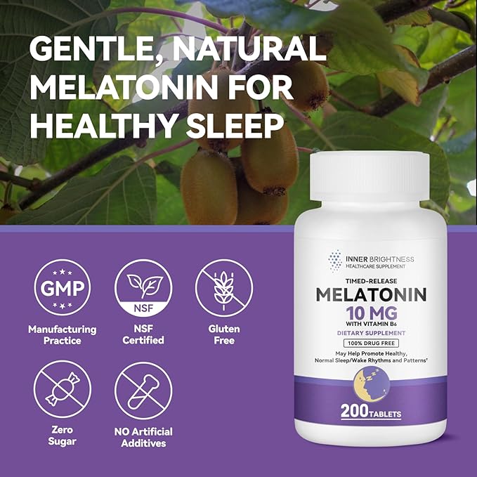 Melatonin 10mg with Vitamin B6 - Sleep Support Supplement for Adults, 200 Tablets Timed-Release Melatonin– Non-Habit Forming, Gluten-Free