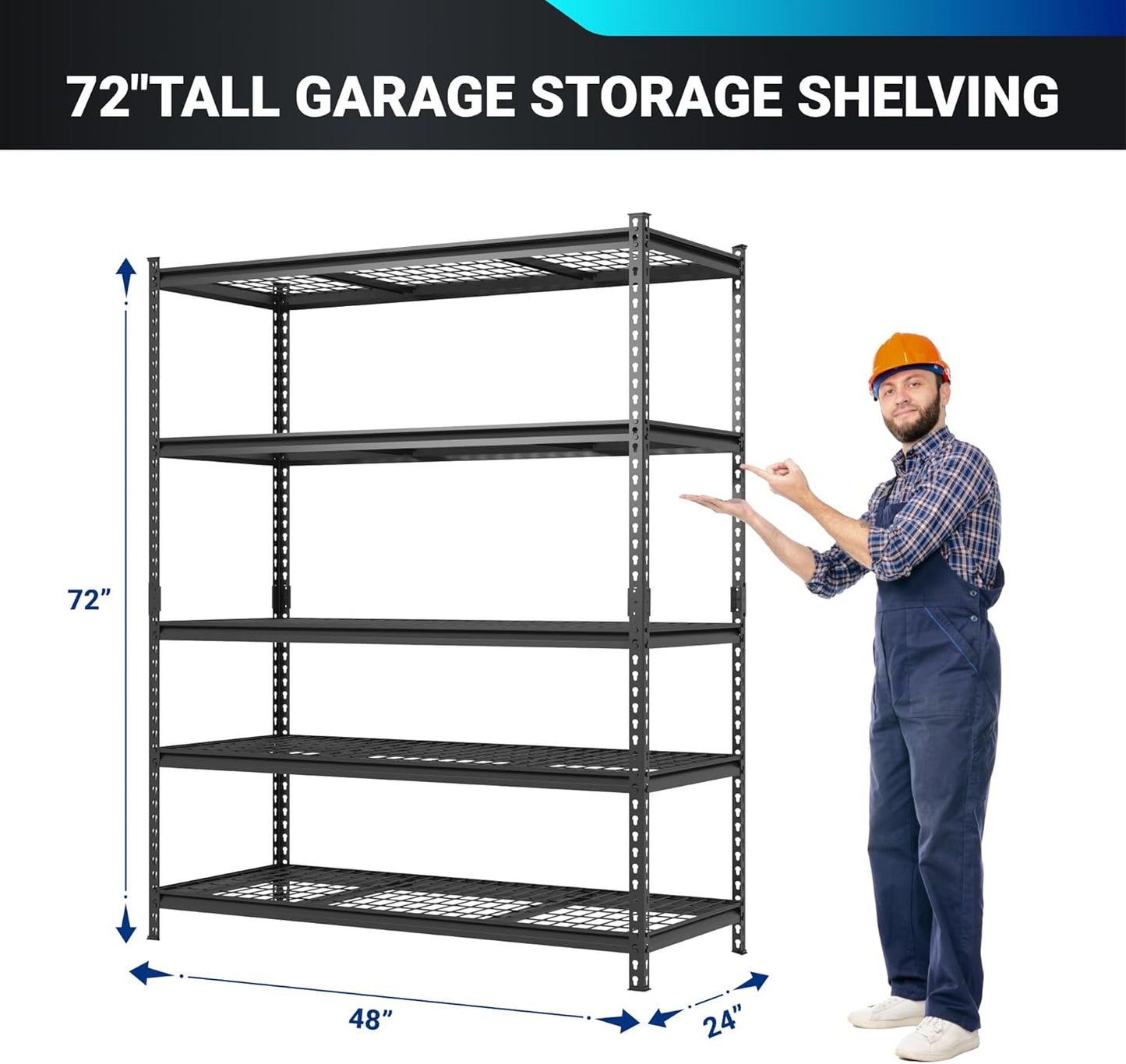 FLEXIMOUNTS Garage Shelving, Heavy Duty Shelving 2000 lbs, 5-Tier Garage Storage Shelves,Industrial Shelves for Heavy Tools and Equipment, 48" W x 24" D x 72" H, 4 Pack