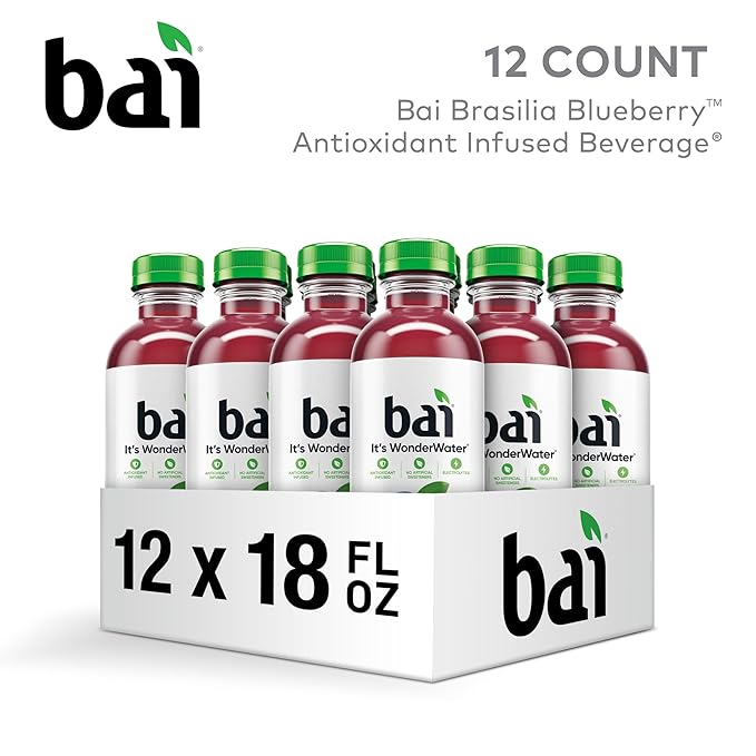 Bai Antioxidant Infused Water Beverage, Brasilia Blueberry, with Vitamin C and No Artificial Sweeteners, 18 Fluid Ounce Bottle, 12 Pack