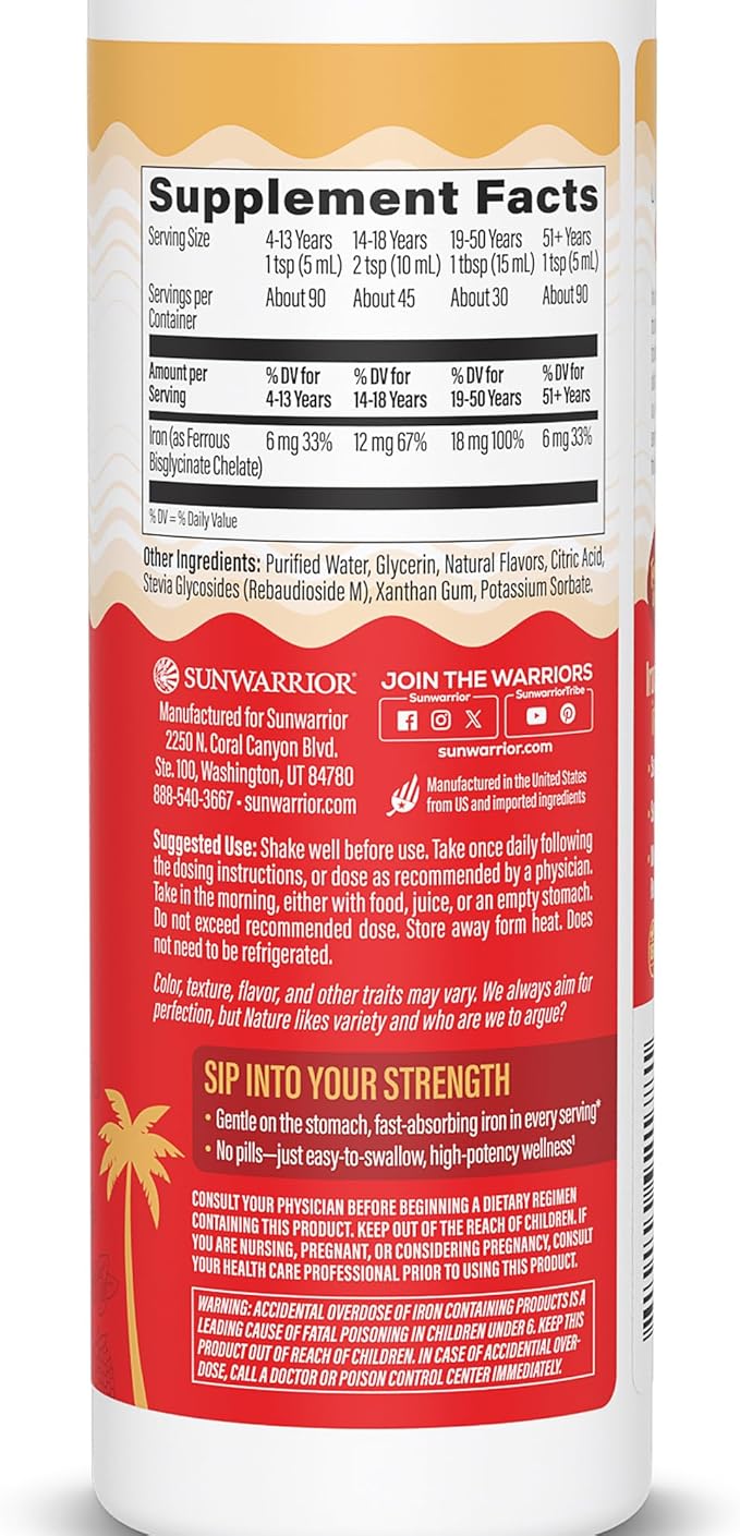 Liquid Iron Supplement for Women Vegan Iron Fast Absorbing Immune Support & Women’s Health Ferrous Bisglycinate Chelate Healthy Blood & Red Cells Stomach-Friendly High Potency 15.2 fl oz Mixed Berry