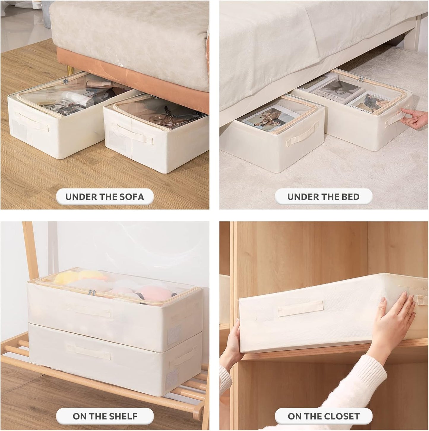 Under Bed Storage Bins Frame Storage Box Oxford Fabric Sturdy Underbed Container Foldable Stackable Large Capacity Clothes Organizer