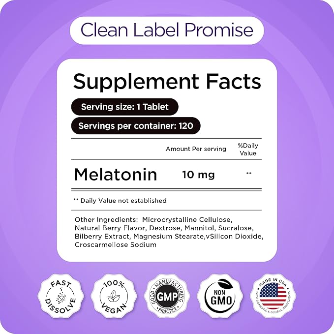 Balancebreens Melatonin 10mg Fast-Dissolve, 120 Tablets – Natural Sleep Aid for Restful Nights, Drug-Free Support for Relaxation and Tranquility