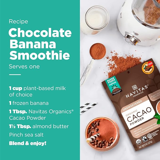 Navitas Organics Cacao Powder - Cocoa Powder Substitute 1:1, For Hot Chocolate, Baking & More - Regenerative Organic Certified, Non GMO, Fairtrade, Gluten Free, Non-alkalized (16oz. Bag, Pack of 2)