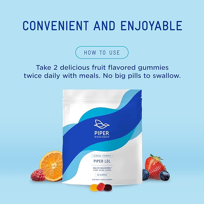 Piper LDL Clinical Strength Healthy Cholesterol Gummies (2280 mg Plant Sterol Esters Per Day): Two Packs Each with 60 Gummies, Vegan, 30 Day Supply