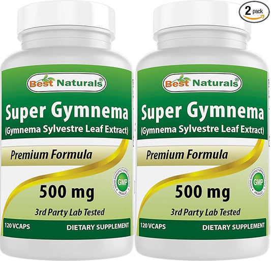Best Naturals Gymnema Sylvestre Extract 500 mg 120 Vegetarian Capsules - Contains Minimum of 25% Gymnemic Acid (Pack of 2)
